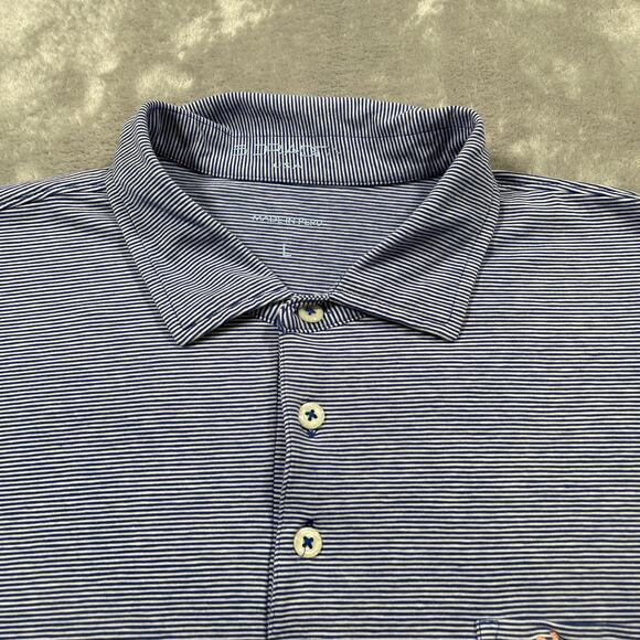 B Draddy Polo Shirt Mens Large Blue Stripe Golf Activewear Stretch Performance - Picture 5 of 10